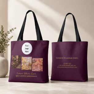 Business Branding Stylish Photo Burgundy Tote Bag