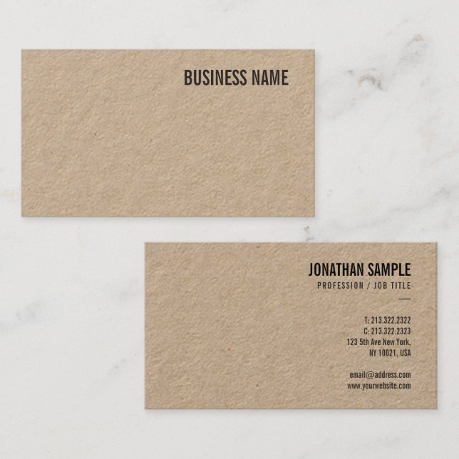 Business Brown Kraft Paper Elegant Modern Template Business Card (Front/Back)