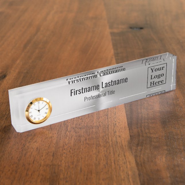 Business Brushed Metal Look Company Logo Employee  Nameplate (Side)