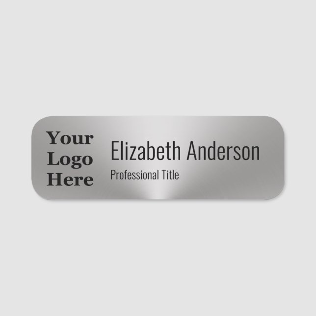Business Brushed Metal Look Your Logo Job Title Name Tag (Front)