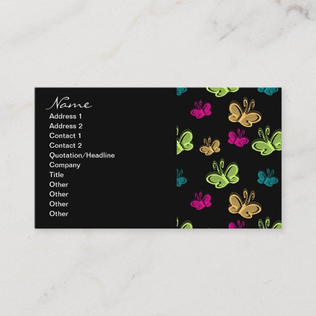 Business Candy Butterflies On Black Business Card (Front)