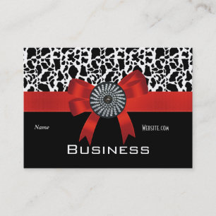 Business Card Animal Print Black White Red Bow