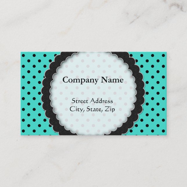 Business card Black and Turquoise Polka Dot (Front)