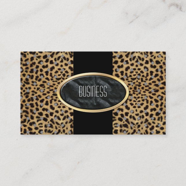 Business Card Black Gold Animal Leopard (Front)
