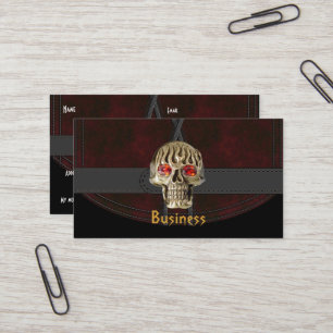 Business Card Black Leather Red Brown Belt Skull