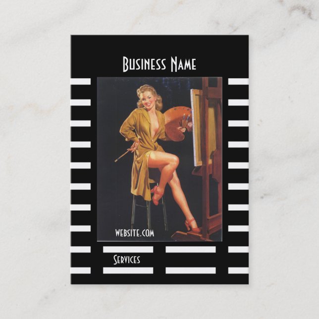 Business Card Black Pin up Girl Vintage retro (Front)