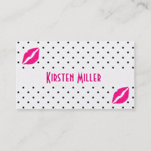 Business Card/Black Polka Dots with Hot Pink Lips Appointment Card