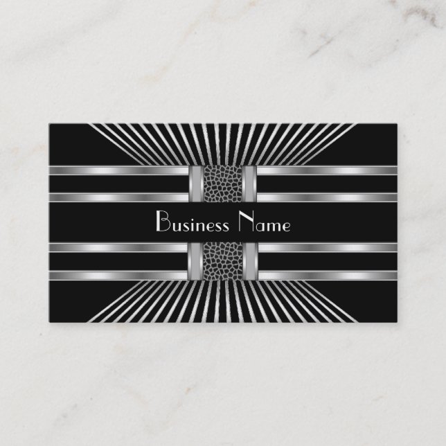 Business Card Black White Silver Stripe 2 (Front)