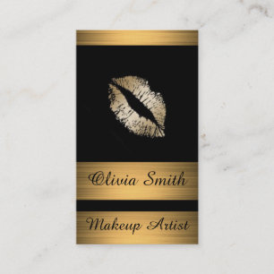 Business Card/Black with Gold Stripes and Lips Card