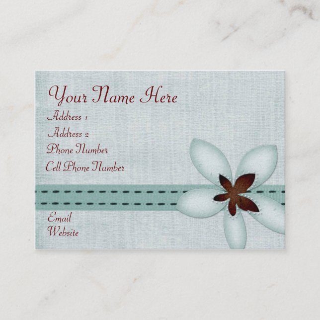 Business Card - Blue Ribbon & Flower (Front)