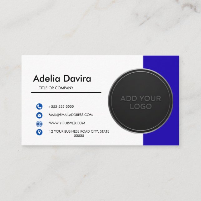 Business Card  Blue with Simple Logo and Text  (Front)