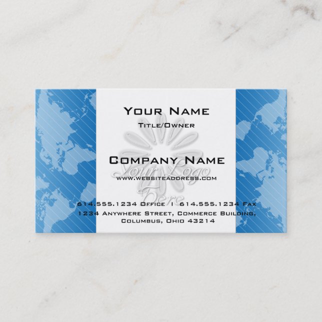 Business Card :: Blue World Map w/Logo Design 2 (Front)