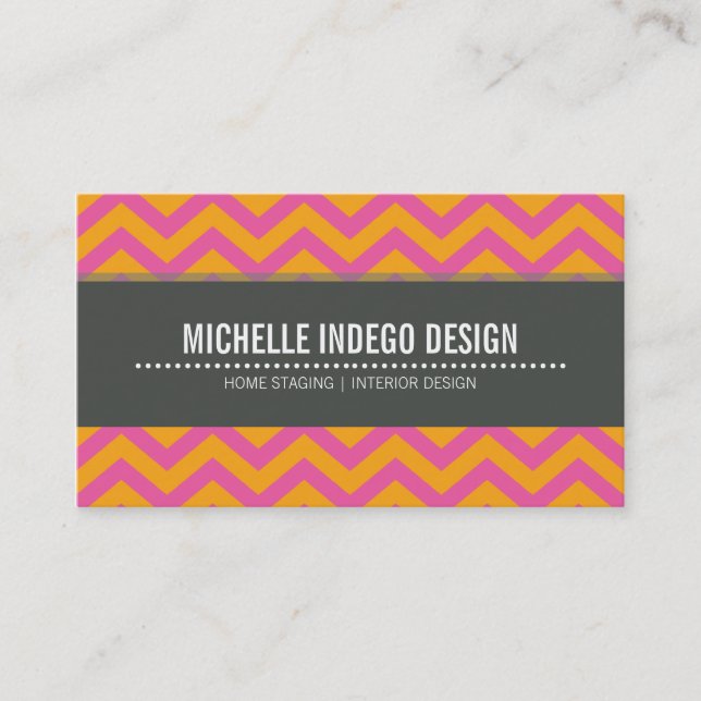 BUSINESS CARD bright chevron pattern orange pink (Front)