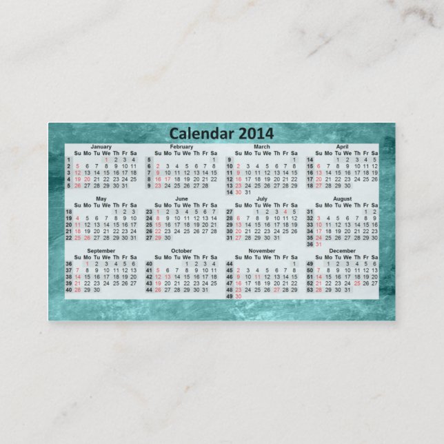 Business Card Calendar 2014 (Back)