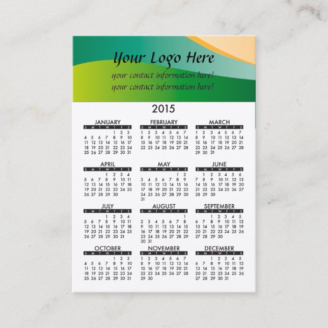 Business Card Calendar Green Waves Generic (Front)
