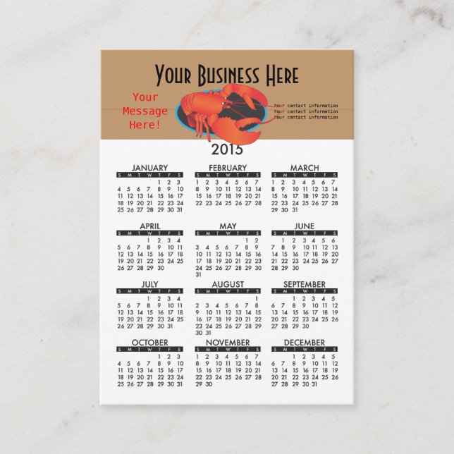 Business Card Calendar Seafood Restaurant (Front)