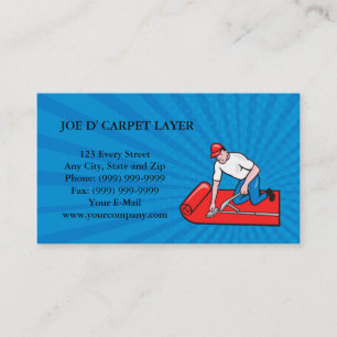 Business card Carpet Layer Fitter Worker Cartoon