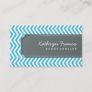 BUSINESS CARD chevron stripe aqua glitter effect