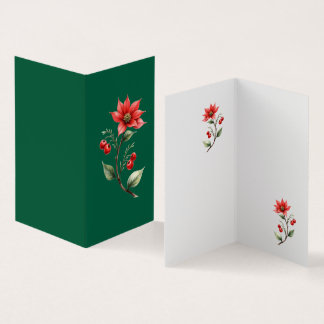 Business Card Christmas Green and Red Flowers
