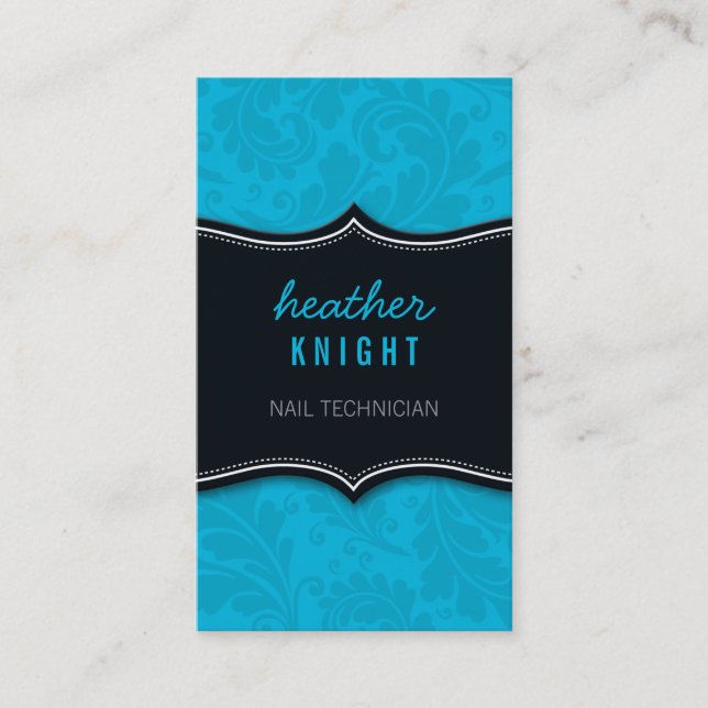 BUSINESS CARD classy flourish black turquoise (Front)