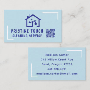 Business Card Cleaning Service Blue Home QR Code