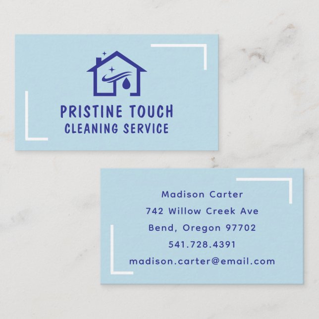 Business Card Cleaning Service Blue House (Home) (Front/Back)