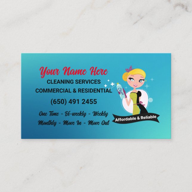 Business Card Cleaning Services Housekeeping (Front)