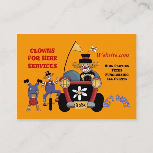 Business Card Clown for Hire Party Kids (Front)