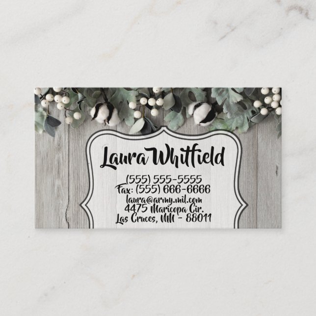 Business Card cotton plant berries barn wood rusti (Front)