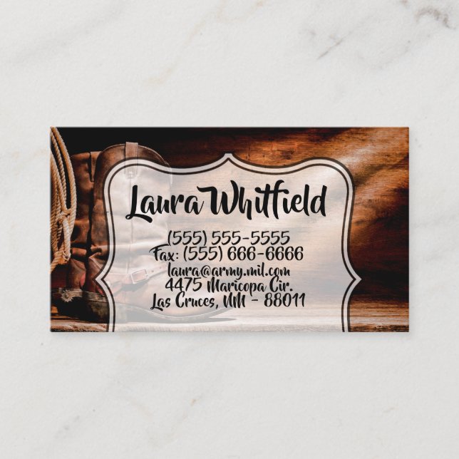 Business Card Cowboy Boots Barn Wood Rustic Countr (Front)