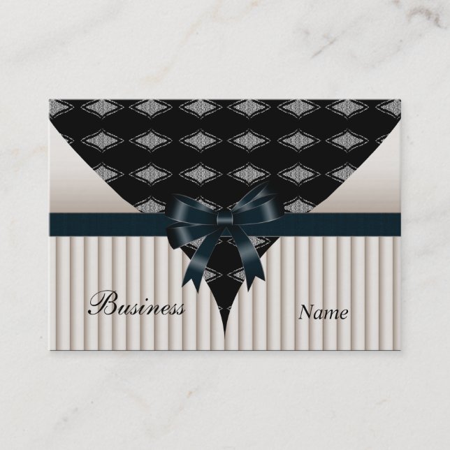 Business Card Cream Beige Black Bow (Front)
