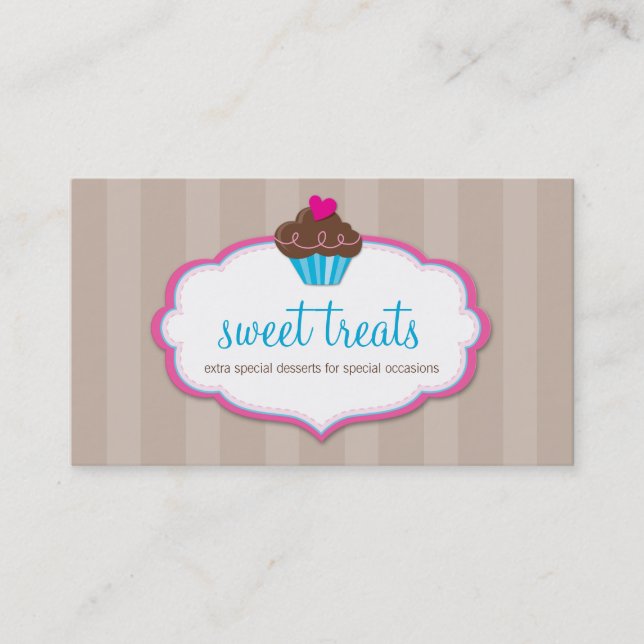 BUSINESS CARD cute bold cupcake mocha brown pink (Front)