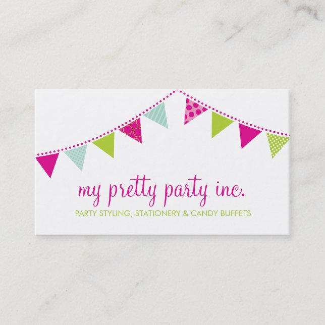 BUSINESS CARD :: cute bunting pink lime mint (Front)