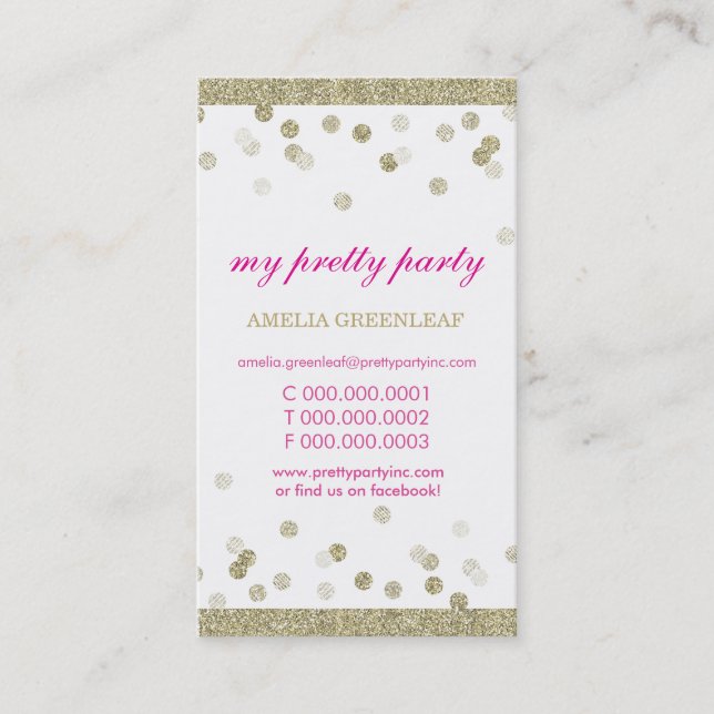 BUSINESS CARD cute stylish confetti gold glitter (Front)