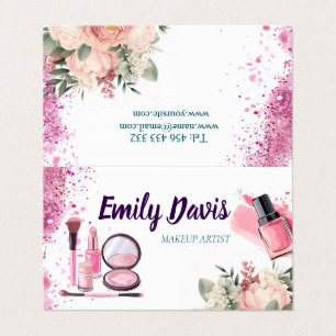 business card design makeup with pink glitter and 
