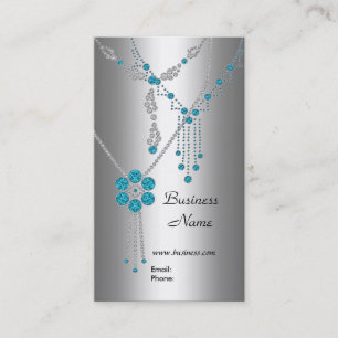 Business Card Elegant Blue Jewels on Silver