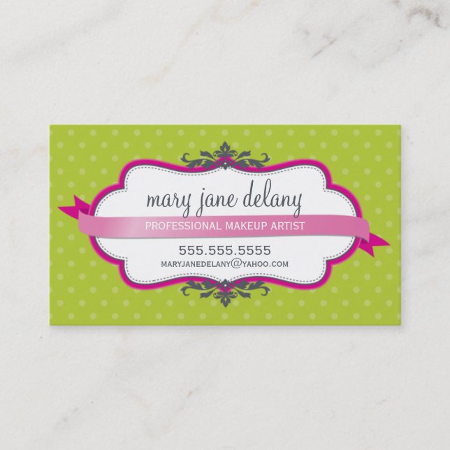 BUSINESS CARD elegant bold fuschia pink lime green (Front)