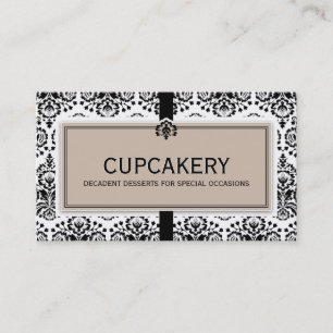 BUSINESS CARD elegant damask black latte brown
