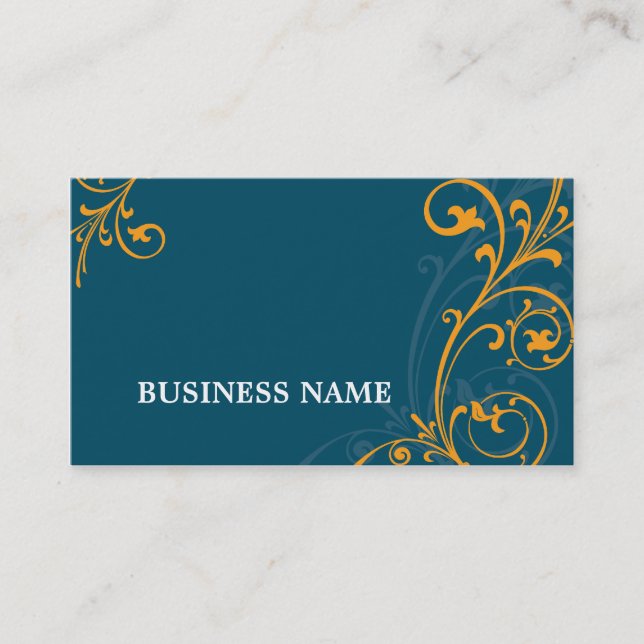 BUSINESS CARD elegant flourish dark blue orange (Front)