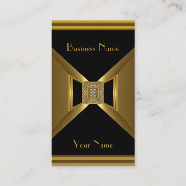 Business Card Elegant Gold Black Jewel (Front)