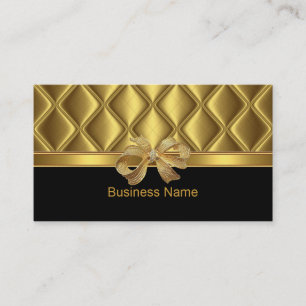 Business Card Elegant Gold Bow Tile Trim Black