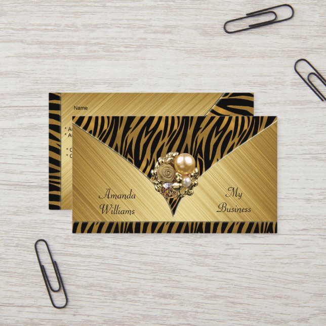 Business Card Elegant Gold Jewel Black Animal (Front/Back In Situ)