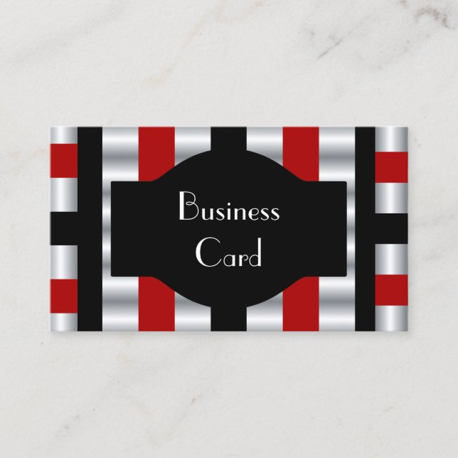 Business Card Elegant Stripe Red White Black (Front)