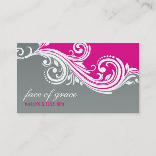 BUSINESS CARD elegant stylish swirl hot pink grey