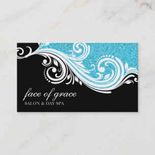 BUSINESS CARD elegant swirl aqua glitter black