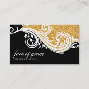 BUSINESS CARD elegant swirl gold glitter black