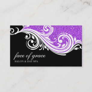 BUSINESS CARD elegant swirl purple  glitter black