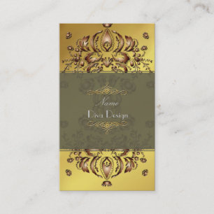 Business Card Floral Damask  copper on gold