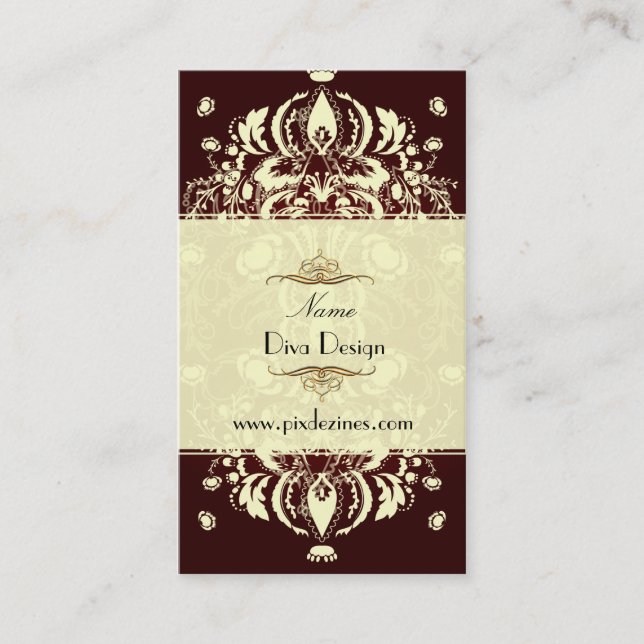 Business Card Floral Damask Crimson Red (Front)