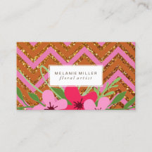 Business Card - Floral Glitter Chevron